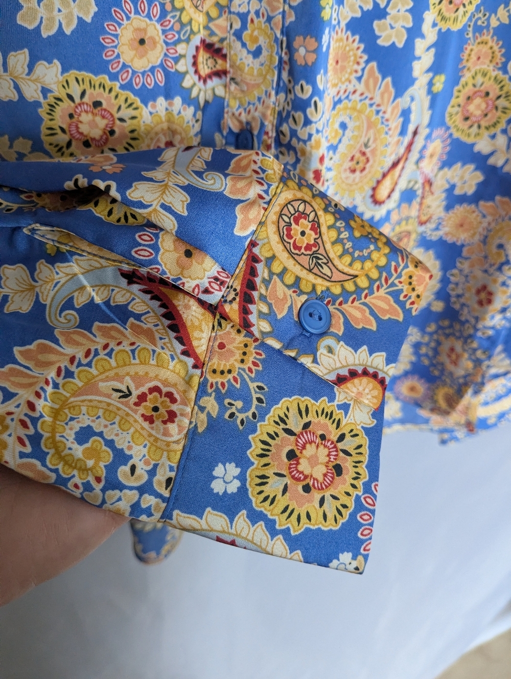 NWT Miley + Molly | Blue Paisley Silky Blouse | Boho | L - Picture 7 of 7